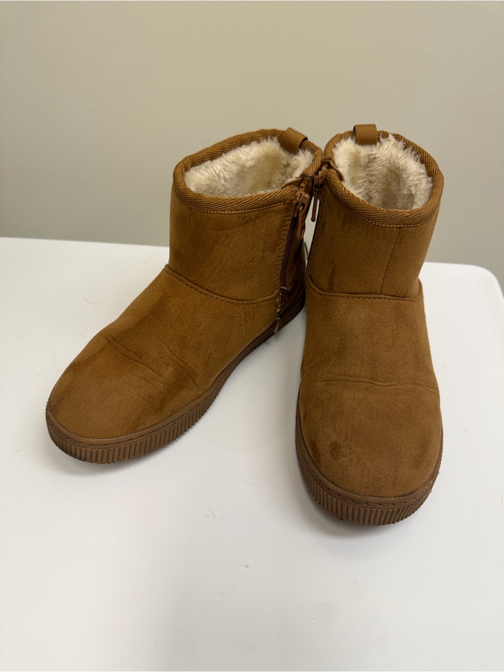 Kids Cozy Faux-Fur Lined Brown Ankle Boots Size 12T